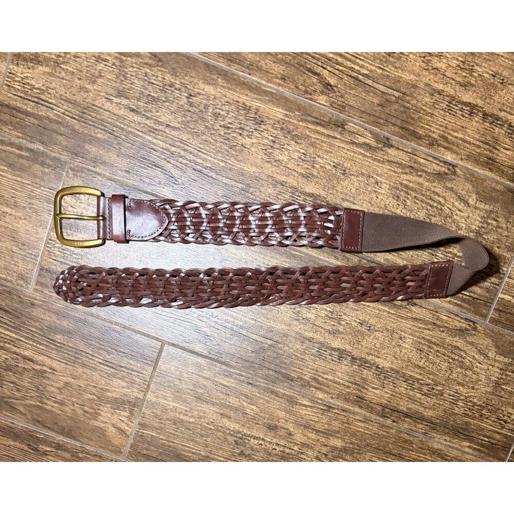 Ralph Lauren RLL Braided Leather Belt with Brass Buckle